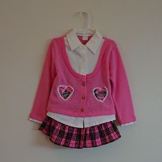 ガールズ　シャツ　スカート　セットアップ　制服風　チェック　ピンク(その他)