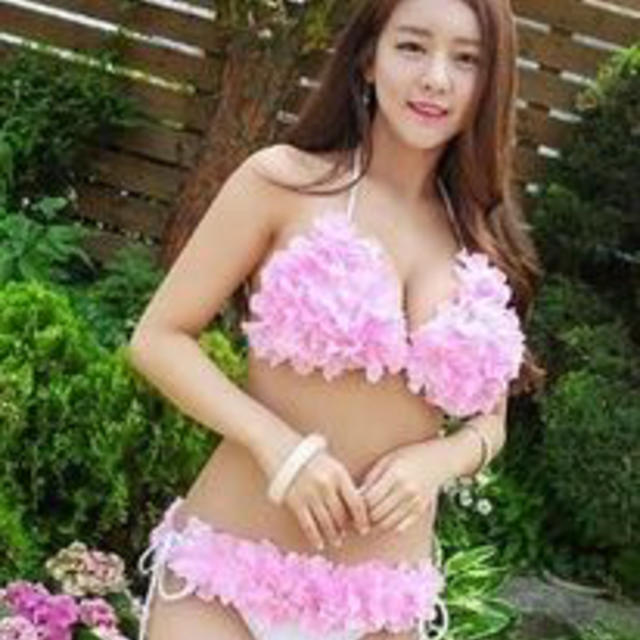 ハンドメイド花 ビキニ ピンクM レディースの水着/浴衣(水着)の商品写真
