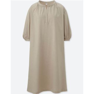 ユニクロ(UNIQLO)のユニクロ マーセライズギャザースリーブワンピース(7分袖)(ひざ丈ワンピース)