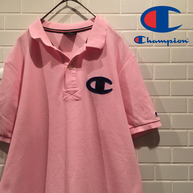 Champion(チャンピオン)の【Champion】ビックロゴ ポロシャツ Lサイズ ピンク メンズのトップス(ポロシャツ)の商品写真