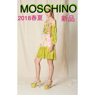 モスキーノ(MOSCHINO)のモスキーノ ワンピース 花柄 フルーツ柄 レモン イエロー ピンク オフショル(ひざ丈ワンピース)