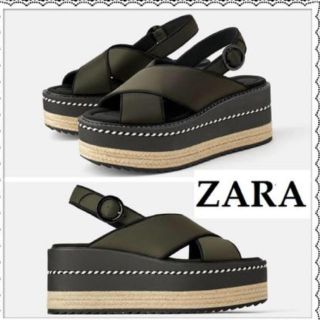 ザラ(ZARA)の最終処分 新品タグ付き ZARA ウェッジサンダル カーキ 38 インスタ映え(サンダル)