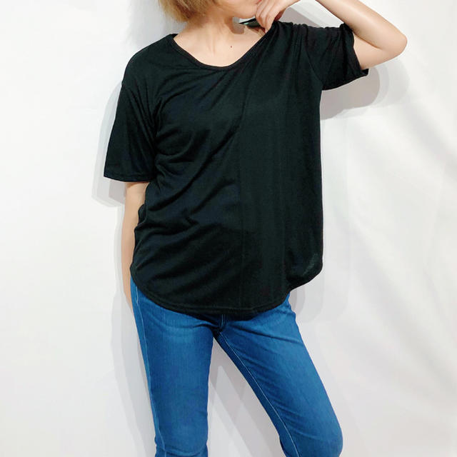 韓国デザイン オーバーサイズTシャツ 文字プリント ブラック レディースのトップス(Tシャツ(半袖/袖なし))の商品写真