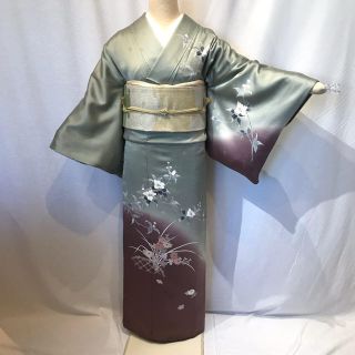 1573グリーンボカシ加賀友禅訪問着 袷単品(着物)