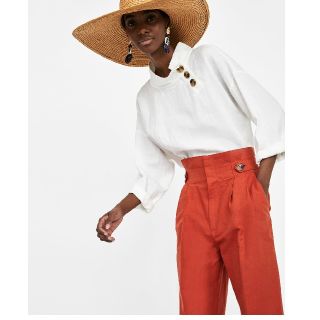 ザラ(ZARA)のZARA フロントプリーツサイドボタン
リネンコットンハイライズパンツ
オレンジ(カジュアルパンツ)