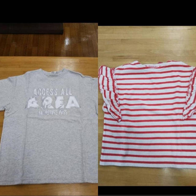 ビッグTeeとボーダーフリルTee2点セット キッズ/ベビー/マタニティのキッズ服女の子用(90cm~)(Tシャツ/カットソー)の商品写真