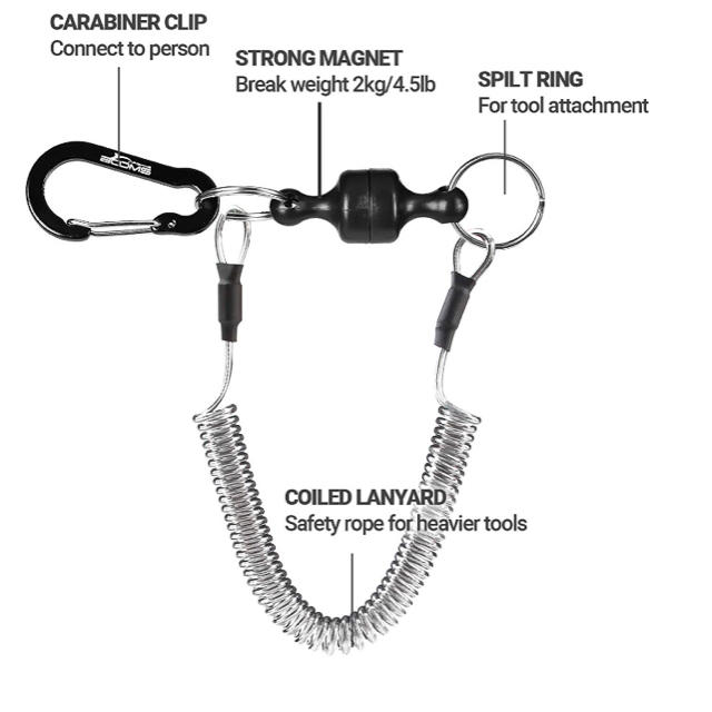 マグネットリリーサー カラビナ 鋼線入りスパイラルコード付き スポーツ/アウトドアのフィッシング(ルアー用品)の商品写真