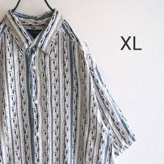 US CRAZY HORSE 総柄 白 デザイン シャツ XL(シャツ)