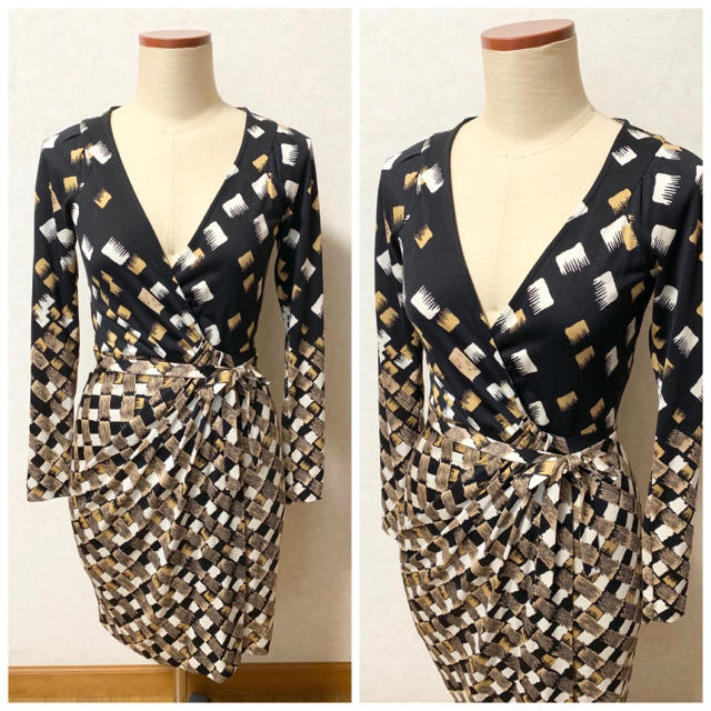 新品 ダイアンフォンファステンバーグ チェック柄 ラップワンピース
