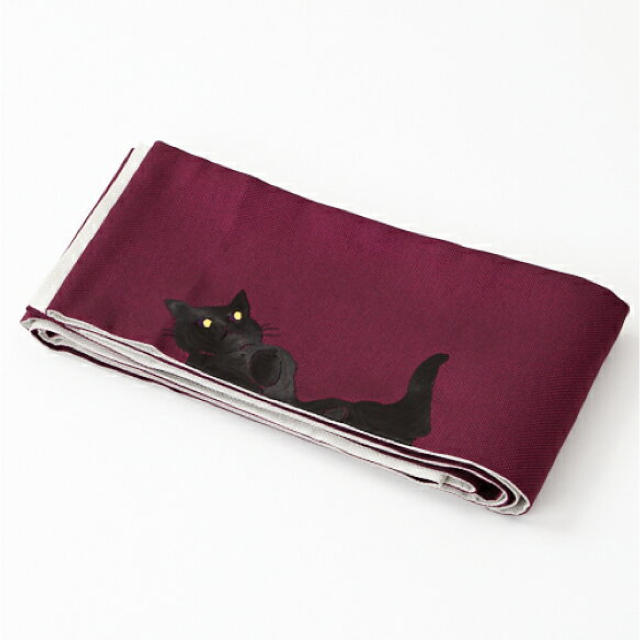 ふりふ(フリフ)の未使用 ふりふ 黒猫 猫 刺繍 半巾帯 ごろん猫 ねこ レディースの水着/浴衣(帯)の商品写真