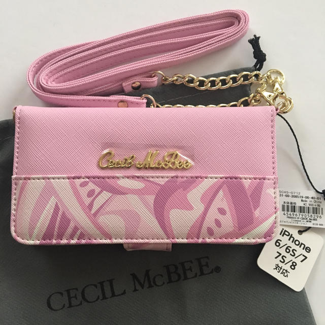 CECIL McBEE(セシルマクビー)の新品 セシルマクビー ショルダー付き ミラー付き iPhoneケース ピンク スマホ/家電/カメラのスマホアクセサリー(iPhoneケース)の商品写真