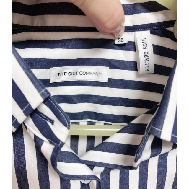 THE SUIT COMPANY(スーツカンパニー)のTHE SUIT COMPANY ストライプ 半袖 ワイシャツ ネイビー レディースのトップス(シャツ/ブラウス(半袖/袖なし))の商品写真