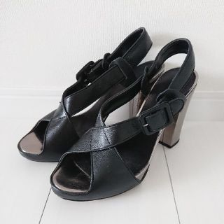 ナインウエスト(NINE WEST)のナインウエスト コンビ サンダル シルバーヒール 黒 24.5(サンダル)