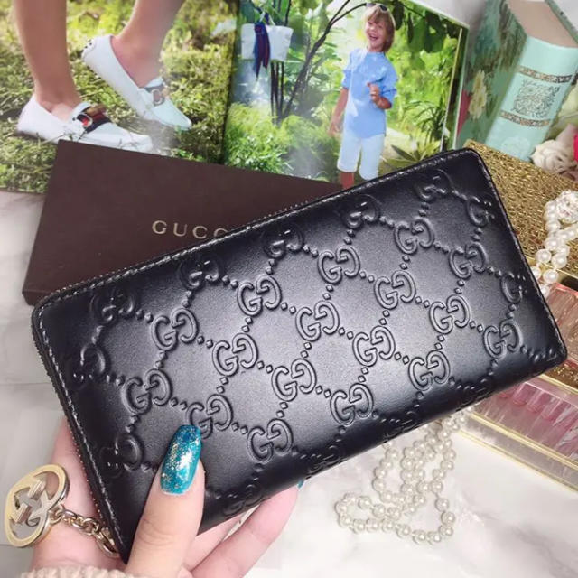 Gucci - グッチ 財布 シマレザー 長財布 極美品 ラウンドファスナー 黒 付属品完備 の通販 by 翼໒꒱s shop｜グッチならラクマ