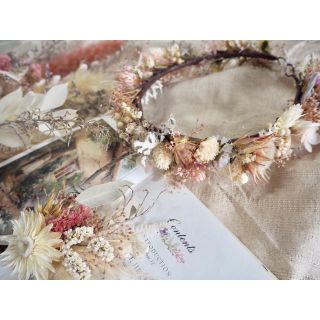 記念日を彩るドライフラワー 小花のブーケ&ブートニア&花冠 pink