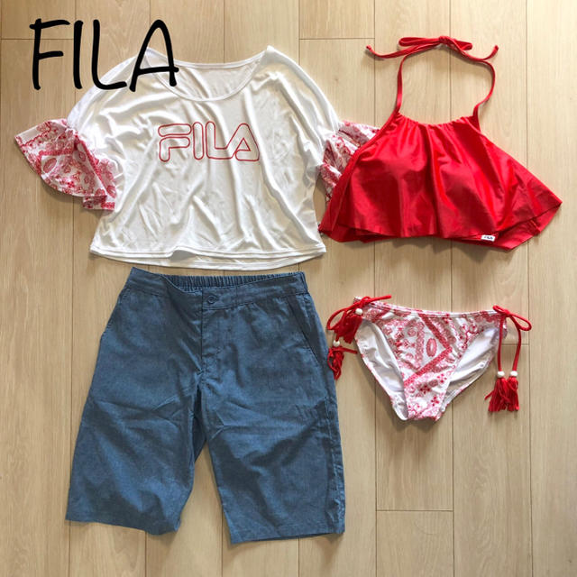 FILA(フィラ)の新品 FILA 水着 4点セット フリル ビキニ RD M 体型カバー レディースの水着/浴衣(水着)の商品写真