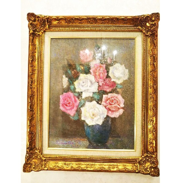 ロココ調 金額縁「ローズブーケ 」高貴ピンク薔薇 油絵 肉筆 ゴージャス絵画 | フリマアプリ ラクマ アンティークロココ調薔薇油絵