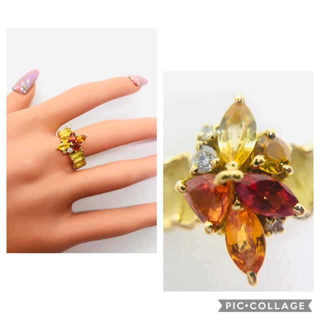 K18YG オレンジサファイア/ダイヤ付きリング S:1.52ct レディースのアクセサリー(リング(指輪))の商品写真