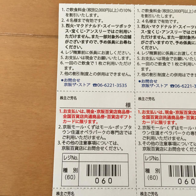 京阪百貨店(ケイハンヒャッカテン)の株主優待 京阪百貨店 チケットの優待券/割引券(その他)の商品写真