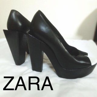 ザラ(ZARA)のZARA☆牛革☆太ヒールパンプス(ハイヒール/パンプス)