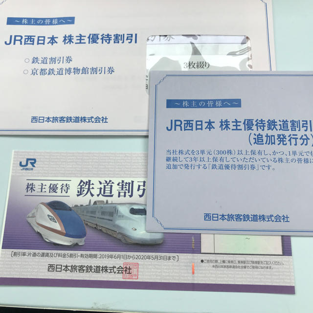 JR西日本　株主優待鉄道割引券　／　２０１９年５月まで