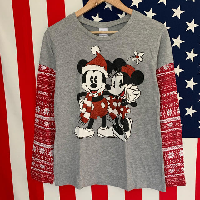 Disney(ディズニー)のUSA古着 レイヤード風 ロンT サンタ ミッキー レディースのトップス(Tシャツ(長袖/七分))の商品写真