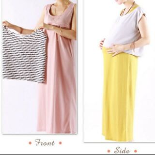 マタニティー(MATERNITY)の美品◆ミルクティー◆セットマキシ丈ワンピ授乳兼マタニティ(マタニティワンピース)