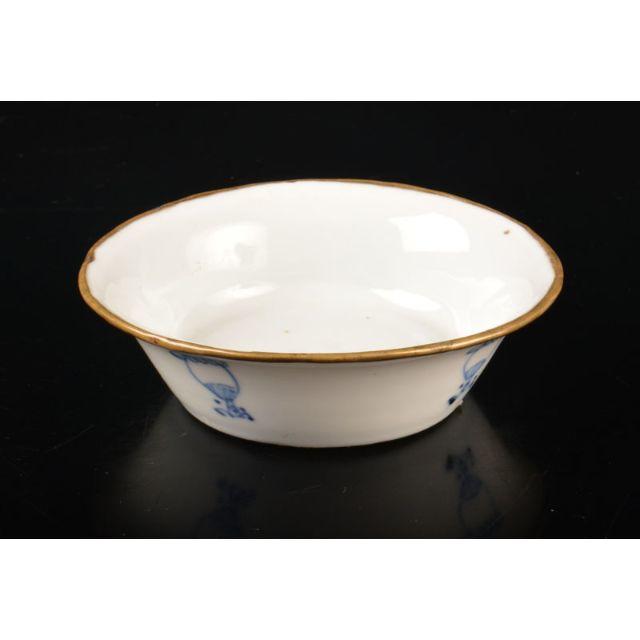 中国　大明成化年製　青花花文　銅覆輪盤　銅巻碗　V　R1473