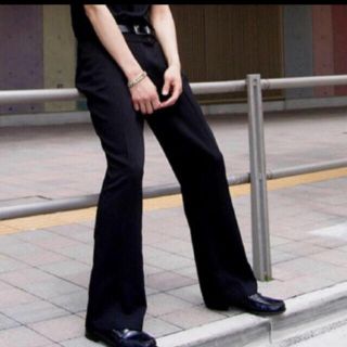 ラフシモンズ(RAF SIMONS)のセンタープレス  フレアパンツ  ブラック(スラックス)