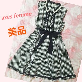 アクシーズファム(axes femme)の本日限定SALE!!axes femme☆美品☆ギンガムチェック柄襟付チュニ(ひざ丈ワンピース)