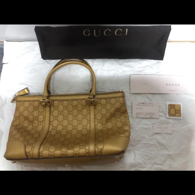 Gucci(グッチ)の本物グッチGUCCI GG本革 ゴールド レザー ハンドバッグトート レディースのバッグ(トートバッグ)の商品写真