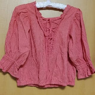 夏物処分！【超美品/着用2回】バックの紐リボンがかわいい♪レースカットソー★F(カットソー(半袖/袖なし))