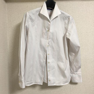 ースビジネスシャツ、白ストライプ、襟イタリアンカラー(シャツ/ブラウス(長袖/七分))