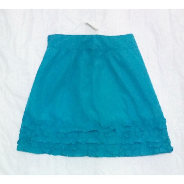 ニッセン(ニッセン)の新品 値下げ フリル スカート ターコイズブルー 61 Sサイズ レディースのスカート(ひざ丈スカート)の商品写真