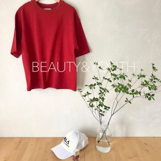 ビューティアンドユースユナイテッドアローズ(BEAUTY&YOUTH UNITED ARROWS)のビューティアンドユース ロールアップソリッドTシャツ クルーネック 赤(Tシャツ(半袖/袖なし))