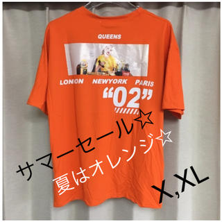 韓国ファッション　ビッグシルエット　バックガール　プリント　Tシャツ　オレンジ(Tシャツ/カットソー(半袖/袖なし))