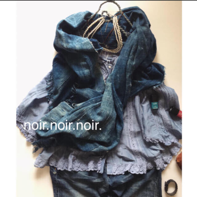 🌟ブルキナファソ インディゴ ストール 手紡ぎ 手織り 天然染め 藍染め ハンドメイドのファッション小物(マフラー/ストール)の商品写真