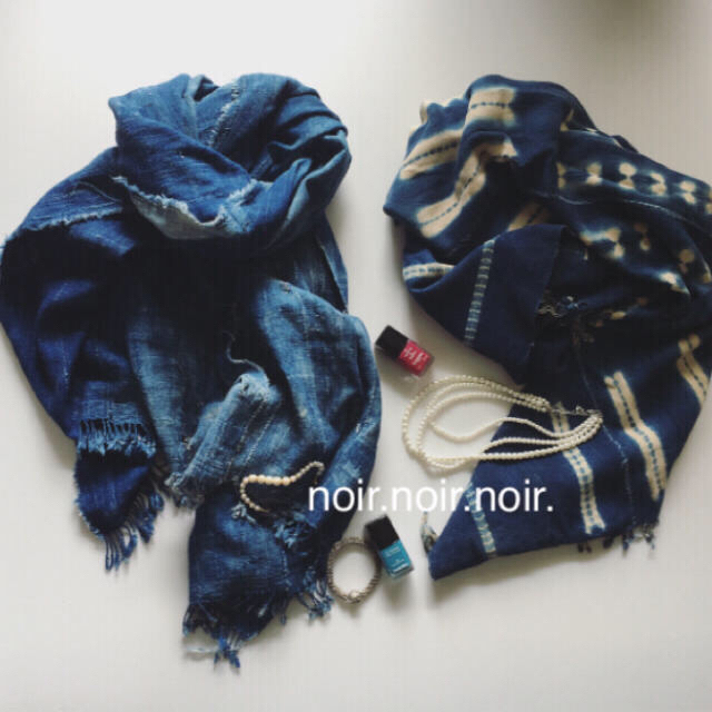🌟ブルキナファソ インディゴ ストール 手紡ぎ 手織り 天然染め 藍染め ハンドメイドのファッション小物(マフラー/ストール)の商品写真