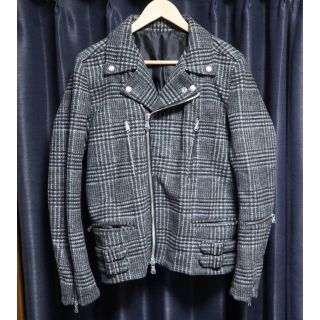 ノーアイディー(NO ID.)の新品 NO ID ウールライトニングＷライダースJKT グレンチェック(ライダースジャケット)