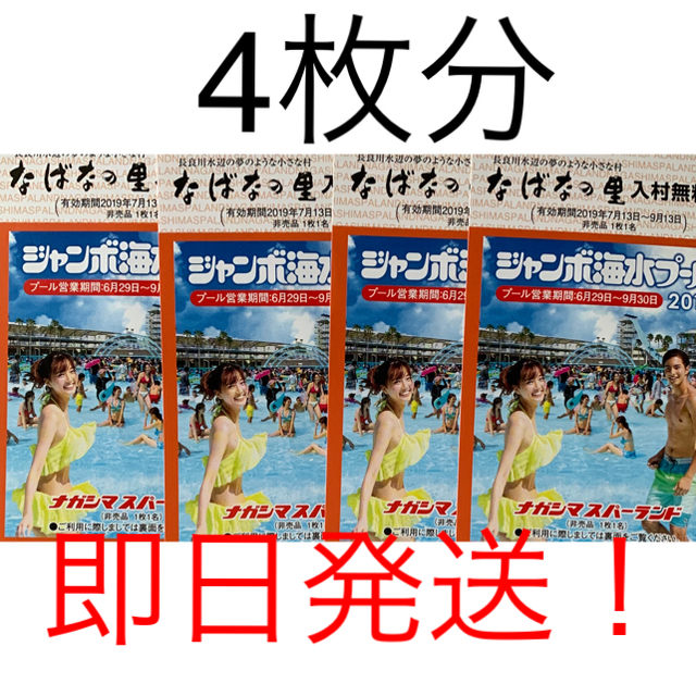 長島ジャンボ海水プール 無料券 4枚分 新品未使用施設利用券