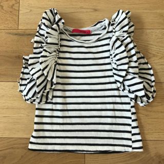 プチバトー(PETIT BATEAU)のボリューム袖フリル！ボーダートップス(Ｔシャツ)