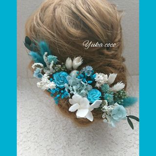 ドライフラワー ヘッドドレス❁¨̮turquoise blue(ヘッドドレス/ドレス)