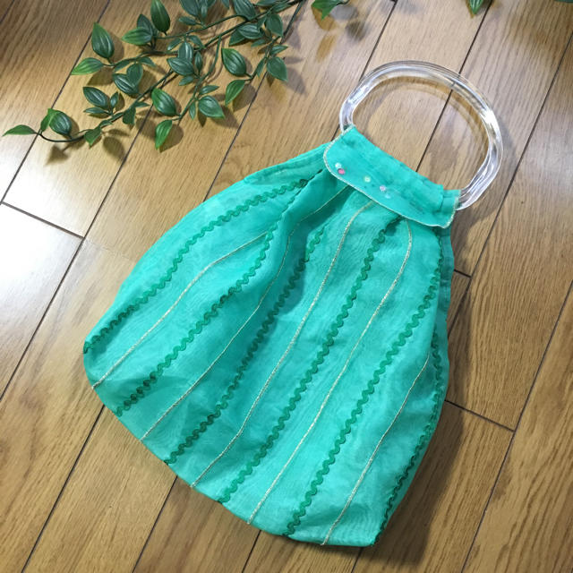 【新品】オーガンジー手提げ  ♡グリーン♡ レディースのバッグ(ハンドバッグ)の商品写真