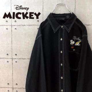 ディズニー(Disney)の【希少】90's ディズニー ミッキー 無地 ブラックシャツ(シャツ)