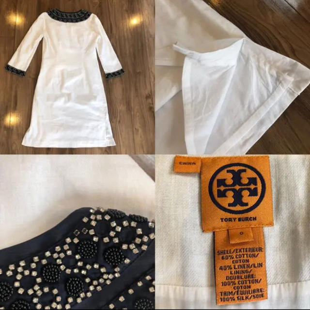 Tory Burch(トリーバーチ)のTory Burch トリーバーチ コットン リネン ワンピース スワロフスキー レディースのワンピース(ひざ丈ワンピース)の商品写真