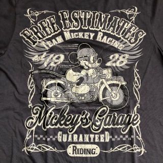 ディズニー(Disney)のミッキーマウス　バイクTシャツ　Lサイズ　ダークグレー　ディズニー公認(Tシャツ/カットソー(半袖/袖なし))