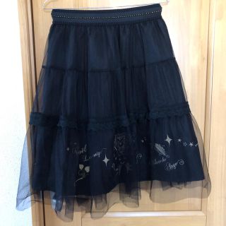 アクシーズファム(axes femme)のBLACKシースルースカート天使の刺繍used(ひざ丈スカート)