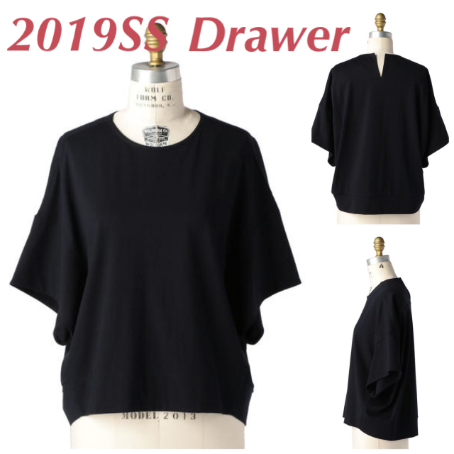 今期】Drawerドゥロワー バックネックスリットカットソー ネイビー 1