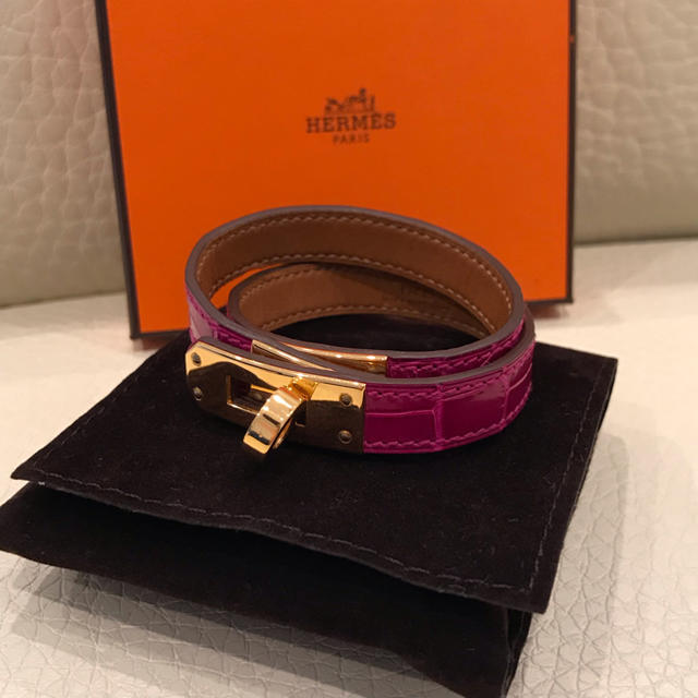 エルメス HERMES クロコダイル アリゲーター コリエ ド シアン ブレスレット バングル #S アメジスト パープル 紫 □R刻印 箱付（新品・未使用品）