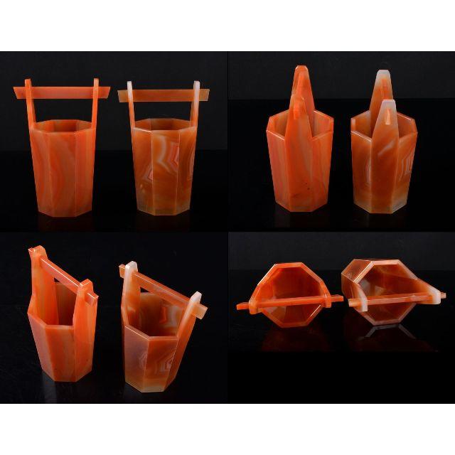 最新の情報 中国　瑪瑙彫刻　手桶　一對　桐箱付　V　R1497 彫刻/オブジェクト